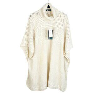Lauren Ralph Lauren Womens Cream Cable Knit Turtleneck Poncho Sweater Size S/M